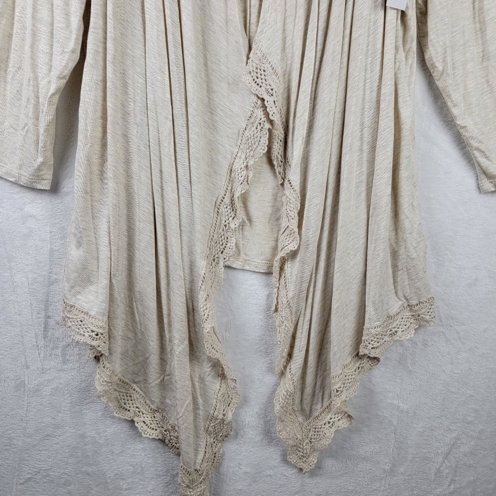 Lane Bryant Long Cardigan Womens Size 22 24 Open Front Lace Trim Beige NWT - Picture 3 of 10
